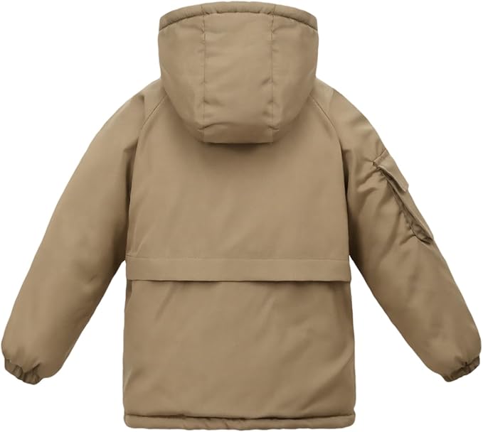 Winter Kids Boys Snow Coats Black Puffer Jacket Hooded Clothes Fleece-Lined Wear