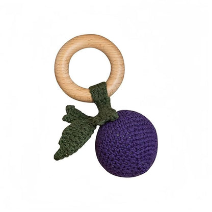 Wooden Baby Rattle Toys Stuffed Crochet Rattle with Teether Ring for Newborn Babies Fruit Wooden Teether Toy Infant Toddler Handcrafted Crochet Rattles Cute Shower Gifts for Boy and Girls