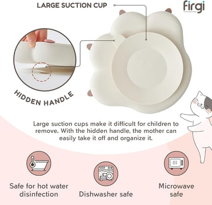 MEOW Taupe Brown Divided Silicone Baby Toddler Suction Plates Non-Slip Silicon Plates Led Weaning Supplies BPA Free Toddler Travel Non-Toxic Kids with Suction