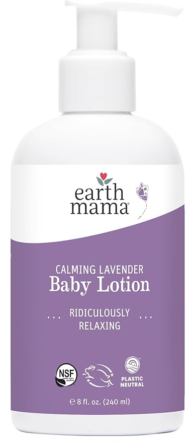 Earth Mama Calming Lavender Baby Lotion for Dry Skin, Calendula Cream for Newborn Skin Care, Organic Moisturizer for Children with Aloe Juice, Rooibos, & Shea Butter, Lavender Lotion, 8 Fl Oz