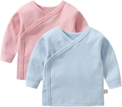 Baby Long Sleeve Side-snap Cotton Shirt Unisex Newborn Girls Boys Kimono Tee Shirts Top