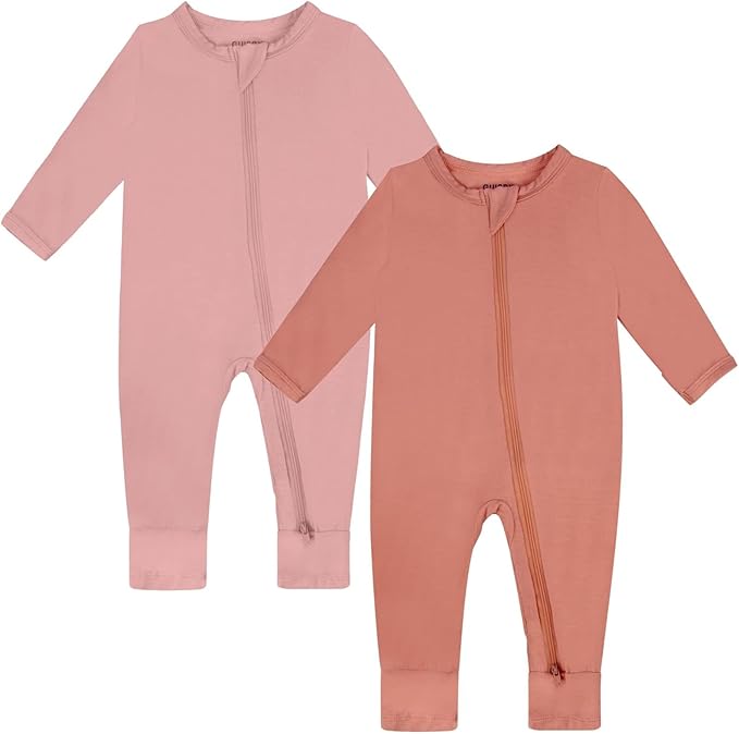 GUISBY Baby Footless Rompers, Rayon Pajamas 2 Way Zipper with Long Sleeve Sleeper