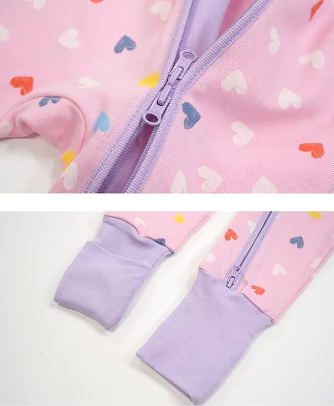 Teach Leanbh Unisex Baby 2 Pack Cotton Pajamas with Mittens and Feet Cuffs 2 Way Zipper Long Sleeve Romper Sleep and Play