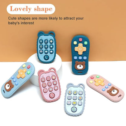 2-Pack Silicone Teethers – Remote Control & Phone Teething Toys with Popper Buttons, BPA-Free, CPC Certified Baby Essentials for Infants & Toddlers (Remote/Phone - Dark Blue/Grey)