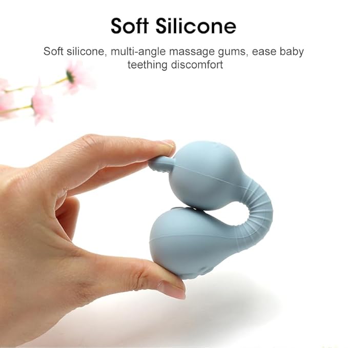 Silicone Rattle Teether for Babies – Soft BPA-Free Teething Toy & Sensory Rattle – 100% Food Grade Silicone, CPC Certified – Soothing Relief for Infants & Toddlers (Rabbit - Beige)