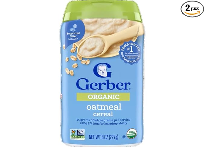 Gerber Stage 1 Baby Food, Organic Baby Oatmeal Cereal, 14g Whole Grains, Iron, Zinc & Vitamin B12, Infant Cereal, 6-Pack