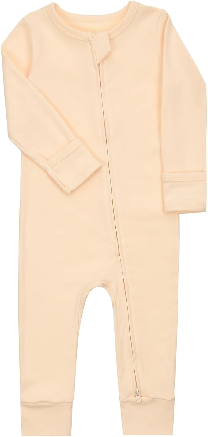Aablexema Baby Cotton Fooltess Pajamas with Mitten, 3-pack Infant Romper Zip Up One Piece Jumpsuits Outfit