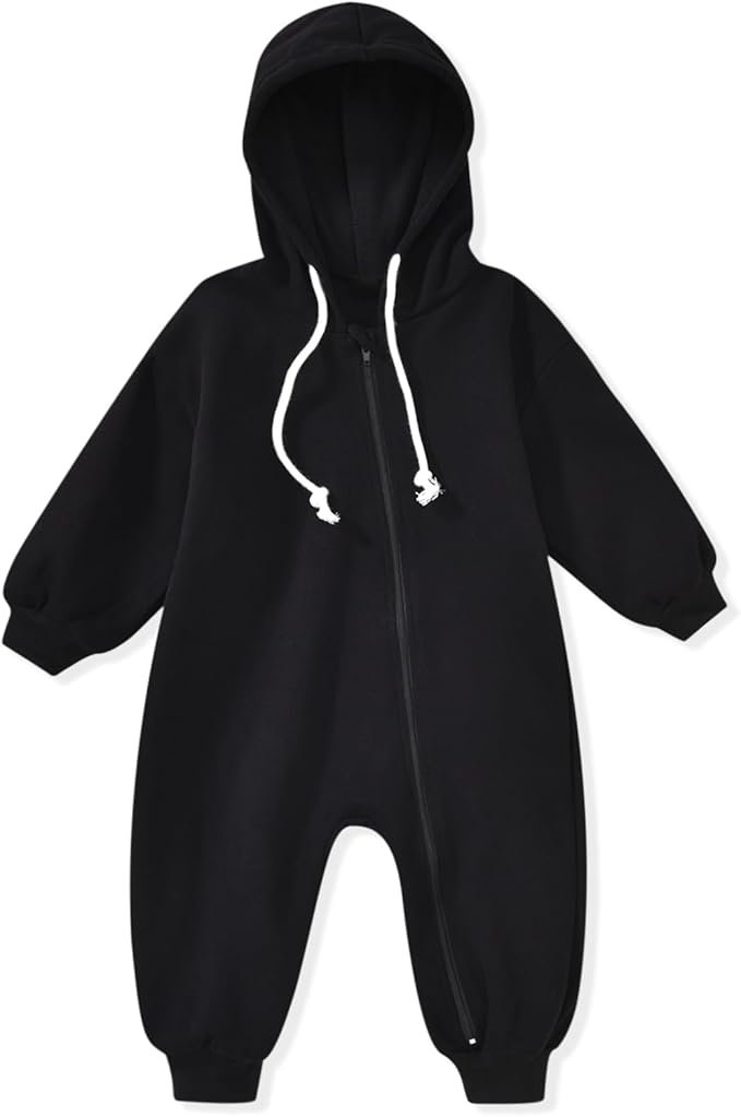 Unutiylo Unisex Baby Boys Girls Long Sleeve Infant Baby Zipper Hooded Jumpsuits Romper Loose Outfit Clothes