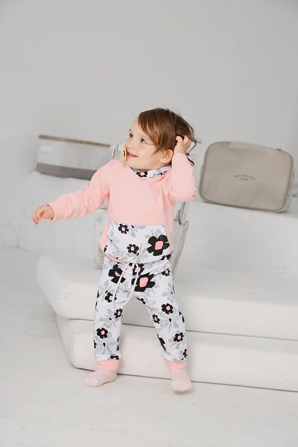 Eghunooy Baby Girl Clothes Long Sleeve Floral Hoodie Sweatshirt Pants with Pocket Headband Outfit Sets