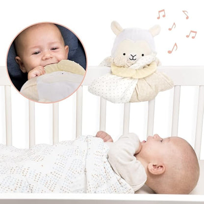 Lulyboo Lovey Baby Sleep Soother & Teether - Plush Security Blanket with Music, White Noise, Vibration, Detachable Silicone Teethers, Universal Crib Attachment, Llama Design, BPA-Free