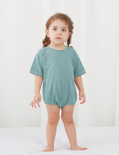 Jimonda Baby Boy Girl Bubble Romper Solid Color Bodysuit Short Sleeve Organic Cotton T-Shirt
