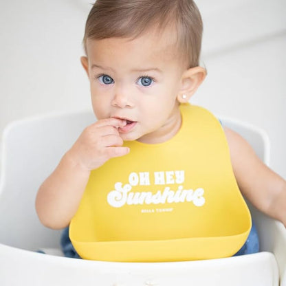 Bella Tunno Wonder Bib - Adjustable Silicone Baby Bibs for Girls & Boys, Durable and Waterproof BPA Free Silicone, Oh Hey Sunshine