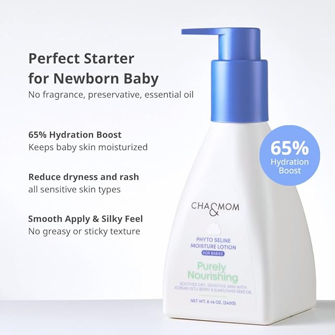 CHA&MOM Korean Baby Skincare - Hypoallergenic, Plant Based, and Natural Phyto Seline Moisture Lotion, 8.46oz