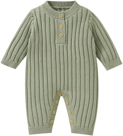 Neiwech Baby Boy Girl Romper Newborn Infant Knit Striped Solid Long Sleeve One Piece Jumpsuit Clothes
