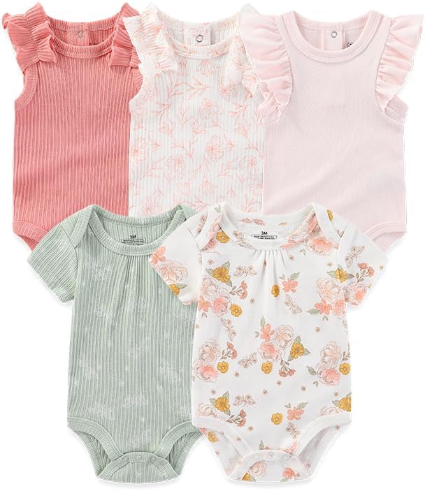 Baby Boy Girl Short Sleeve Bodysuits New Born 100% Cotton Clothes 5-Pack 0-12M