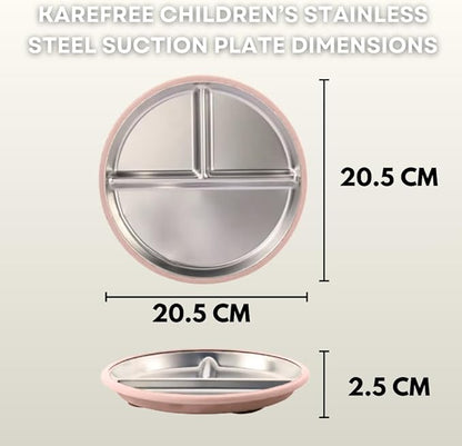 Karefree Children’s Minimalist Stainless Steel Suction Plate with Lid – 3-Section, BPA-Free, Food Grade Silicone, Easy Clean, Perfect for Toddlers & Baby Led Weaning (2, Blush Pink and Beige)