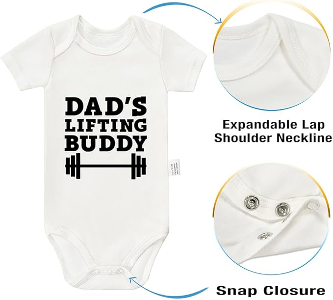Dad’s Lifting Buddy Bodysuits, Cute Toddler Boy Girl Newborn Cotton Romper Short Sleeve Jumpsuit Outfits 0-24 Months