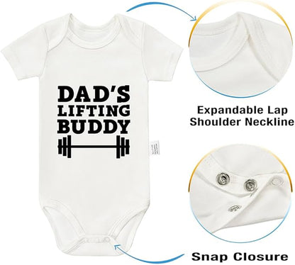 Dad’s Lifting Buddy Bodysuits, Cute Toddler Boy Girl Newborn Cotton Romper Short Sleeve Jumpsuit Outfits 0-24 Months