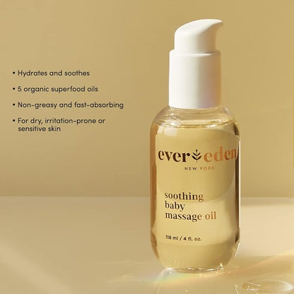 Evereden Soothing Baby Massage Oil 4 fl oz. | Clean Baby Care | Non-toxic and Fragrance Free | Clean Ingredients