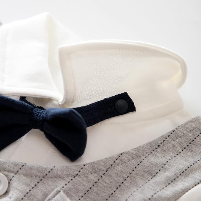HUAANIUE Newborn Baby Boys Gentleman Romper One Piece Long Sleeve Bowtie Outfit Formal Wear Tuxedo Suit
