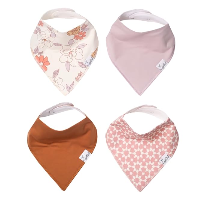Copper Pearl 4 Pack Soft Cotton Baby Bibs for Drooling and Teething, Absorbent Drool Bibs for Baby Girl and Boy, Adjustable to Fit Newborns to Toddlers, Tons of Styles (Ferra)