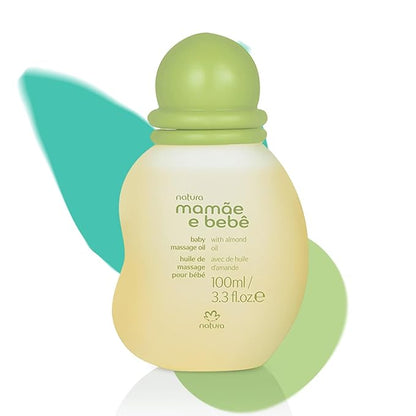 natura - Mamãe e Bebê Baby Massage Oil - 100% Vegan - Safe & Gentle Lightweight Formula - 99% Natural Origin - All Skin Types - Cruelty Free - Brazilian Beauty - Baby Essentials - 3.38 fl oz (100ml)
