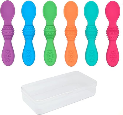 Elk and Friends Silicone Baby Spoons | Travel Case Included | First Stage Infant Toddler Spoon | Baby Led Weaning Stage | Dishwasher Safe