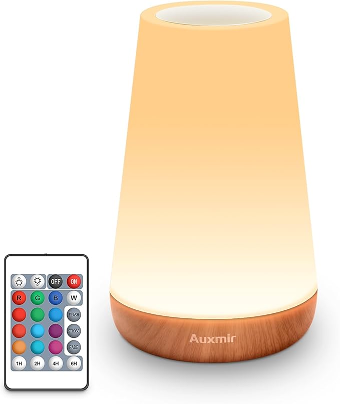 Auxmir LED Night Light Bedside Lamp Touch and Remote Control Dimmable Tabletop 13 RGB Colors Changing 5 Brightness Adjustable Rechargeable Portable Lamp for Baby Kids Nursery Bedroom Bathroom Camping