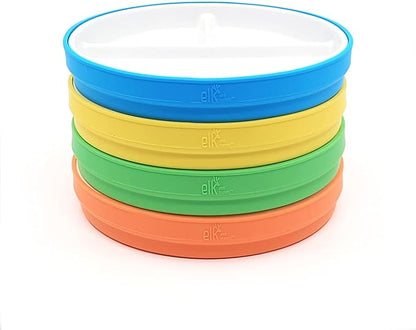 Elk and Friends Kids 6.7” Porcelain Divided Plates with Silicone Sleeves | Suitable for Babies/Kids/Toddlers | Microwave & Dishwasher Safe | Non Slip | Snack Dishes