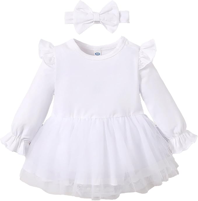 Magic Park 0-18M Infant Bodysuit Tutu Dress Baby Girl Romper Dress Toddler Solid Color Tulle Skirt Baptism Holidays Outfits