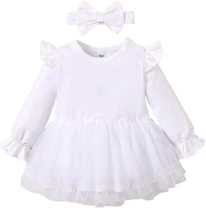 Magic Park 0-18M Infant Bodysuit Tutu Dress Baby Girl Romper Dress Toddler Solid Color Tulle Skirt Baptism Holidays Outfits