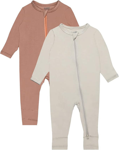 GUISBY Baby Footless Rompers, Rayon Pajamas 2 Way Zipper with Long Sleeve Sleeper