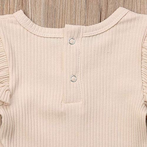 Mubineo Infant Baby Girl Basic Plain Rib Knit Ruffle Long Sleeve Romper Bodysuit Tops