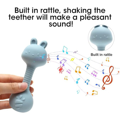 Silicone Rattle Teether for Babies – Soft BPA-Free Teething Toy & Sensory Rattle – 100% Food Grade Silicone, CPC Certified – Soothing Relief for Infants & Toddlers (Rabbit - Beige)