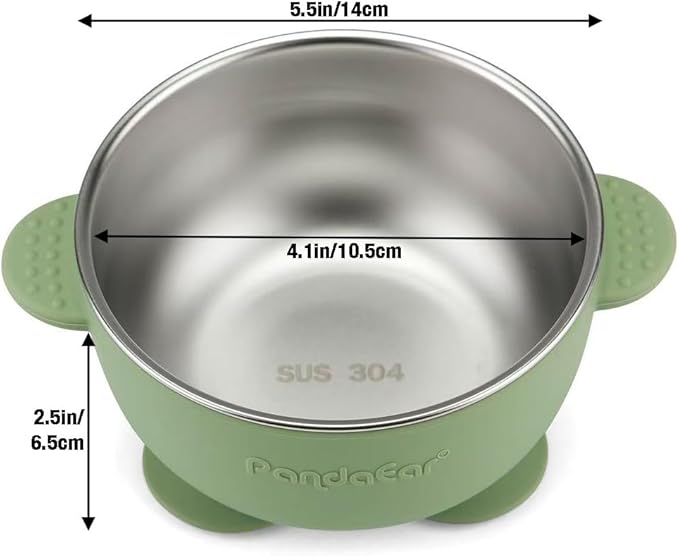 PandaEar 3 Pack Stainless Steel Baby Suction Bowls, Non-Slip Child Food Bowl with Silicone Sleeve for Kids Toddlers Infants, Unbreakable & Mess Free (Blue Green Brown)
