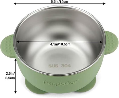 PandaEar 3 Pack Stainless Steel Baby Suction Bowls, Non-Slip Child Food Bowl with Silicone Sleeve for Kids Toddlers Infants, Unbreakable & Mess Free (Blue Green Brown)