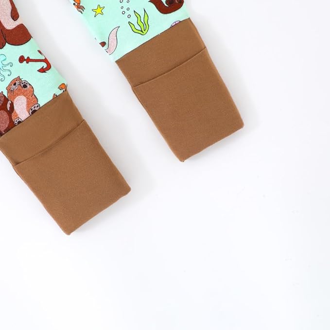 Seals Print Bamboo Fiber Baby Romper with 2 Way Zipper and Long Sleeve Romper for Boys and Girls