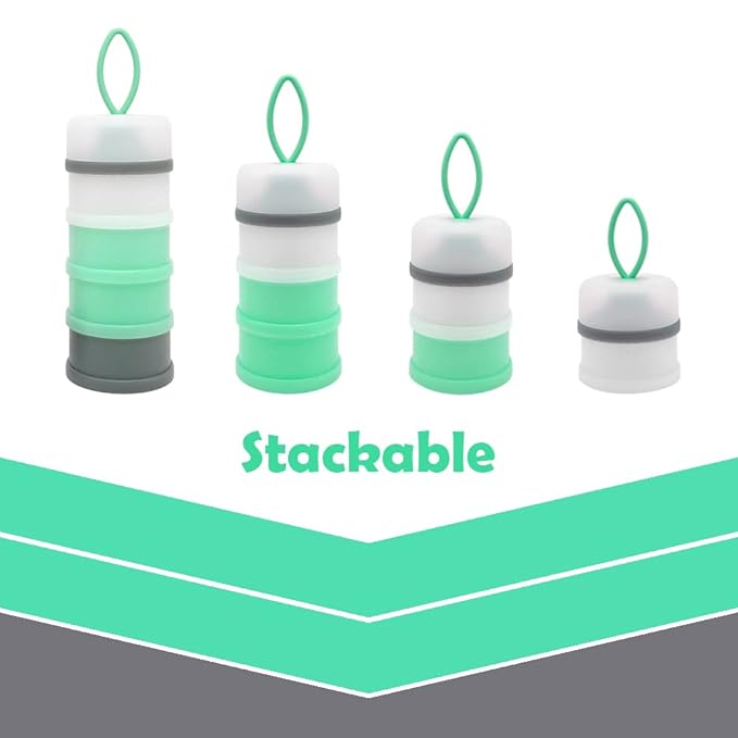 Baby Formula Dispenser, Portable Milk Powder Dispenser Container, Baby Feeding Travel Storage Container, Non-Spill Stackable Baby Snack Storage Container, BPA Free, 4 Compartments, 2 Packs