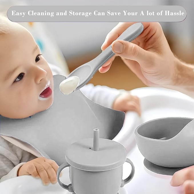 Silicone Baby Feeding Set,Miicasa Baby Led Weaning Supplies Kit With Suction Bowl & Car Plate, Bib, Spoon, Fork, Cup - Food-Grade Silicone, Dishwasher-Safe, No BPAs - For 3+ Months