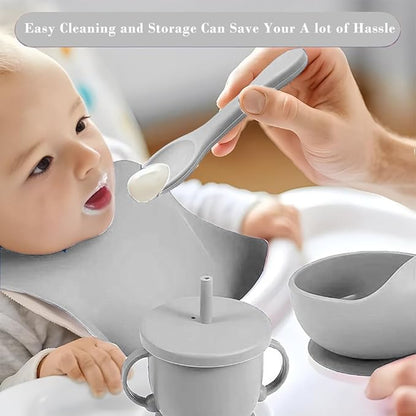 Silicone Baby Feeding Set,Miicasa Baby Led Weaning Supplies Kit With Suction Bowl & Car Plate, Bib, Spoon, Fork, Cup - Food-Grade Silicone, Dishwasher-Safe, No BPAs - For 3+ Months