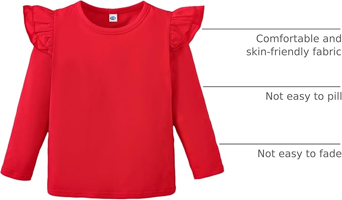 LYSMuch Toddler Baby Girls Long Sleeve Ruffle T Shirt Kids Casual Plain Solid Top Blouse T-Shirt Undershirt