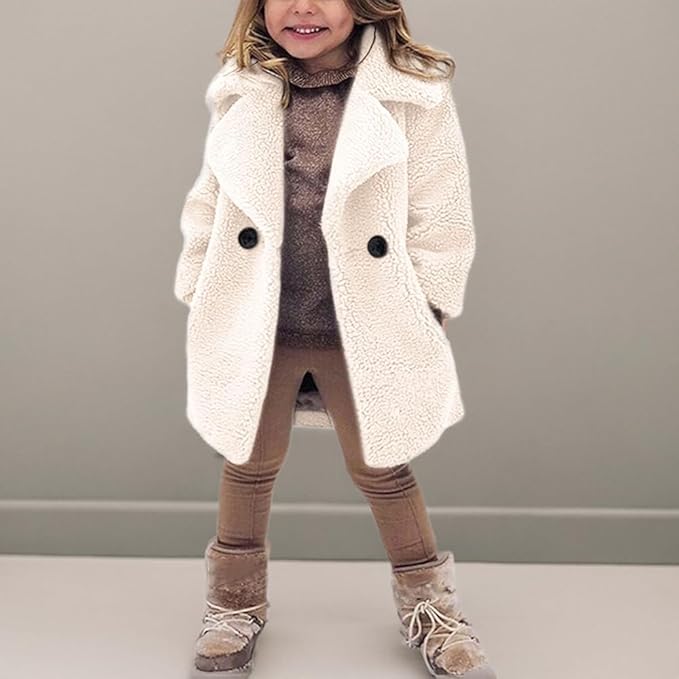 rrhss Baby Girls Faux Fur Teddy Long Coat Toddler Kids Winter Fleece Jacket Warm Outwear Clothes
