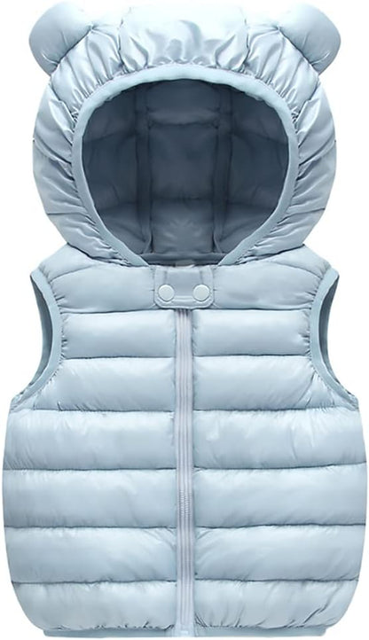 AIWUHE Baby Boys Girls Hooded Puffer Vest Winter Lightweight Sleeveless Bear ears Zipper Up Jacket