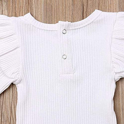 Mubineo Infant Baby Girl Basic Plain Rib Knit Ruffle Long Sleeve Romper Bodysuit Tops