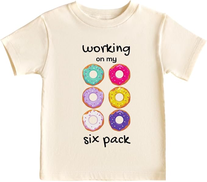 Working On My Six Pack Donut Cute Baby Bodysuit, Kids Toddler T-Shirt Funny Outfit Girls Boys Baby Shower Foodie