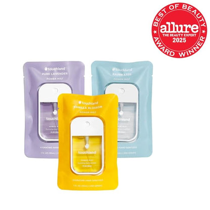 Touchland Hydrating Hand Sanitizer Spray, BLOSSOM Trio Set (Lavender, Vanilla, Rainwater), 1 FL. OZ. Travel Size Power Mist Sprays (Set of 3)