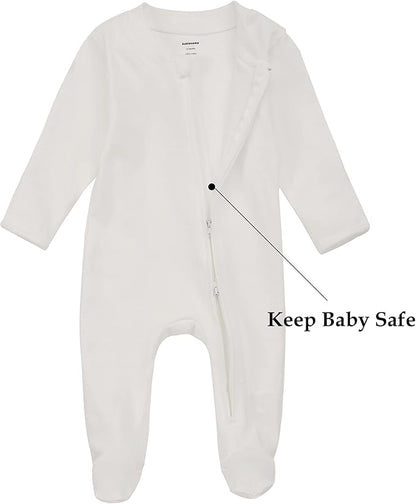 Aablexema Organic Cotton Baby Footie Pajamas with Mittens Newborn Soft Zip Sleeper