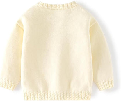 Toddler Baby Girls Cotton Knit Jacquard Sweater Cardigan, Crew Neck Spring Coat Sweater Long Sleeve Clothes Warm Tops