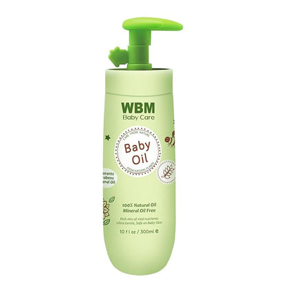 WBM Care Baby Oil | Moisturizing Baby Massage Oil | Mineral Oil-Free with 100% Natural Ingredients and Vitamin E | 10 oz for gentle care and nourishment