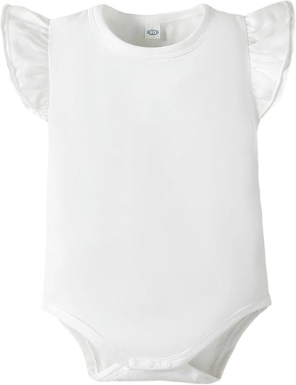 LYSMuch Baby Girls Ruffle Sleeves Bodysuit Infant Solid Color Top Jumpsuit